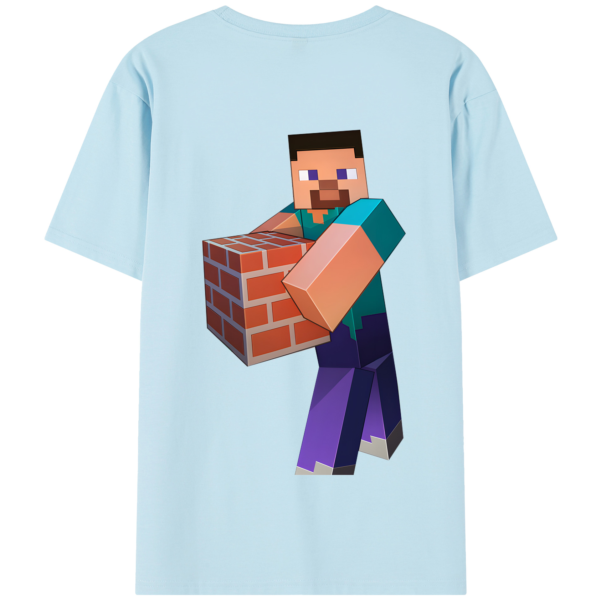 （画像用） マインクラフト ブロックの世界 Minecraft MC Block world 綿100％半袖Tシャツ（背面プリント）